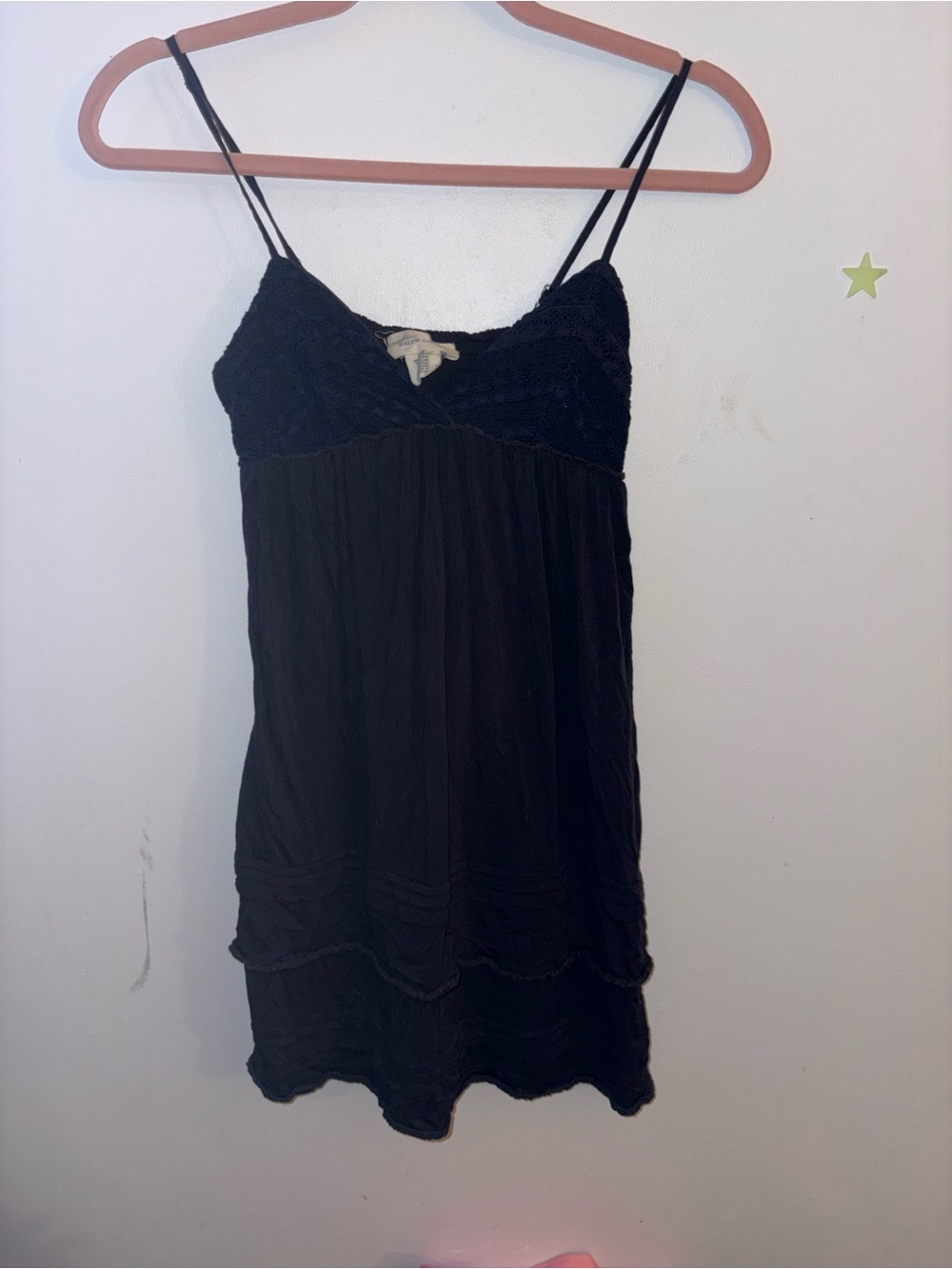 Ralph Lauren Black Lace-Trim Spaghetti Strap Camisole Dress